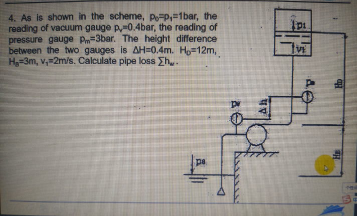 4 As Is Shown In The Scheme Po P 1bar The Reading Of Vacuum Gauge P 0 4bar The Reading Of Pressure Gauge Pm 3bar 1
