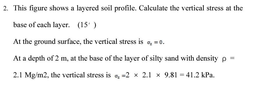 2 This Figure Shows A Layered Soil Profile Calculate The Vertical Stress At The Base Of Each Layer 15 At The Groun 1