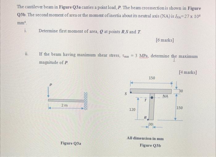 The Cantilever Beam In Figure Q3a Carries A Point Load P The Beam Crosssection Is Shown In Figure Q3b The Second Mome 1