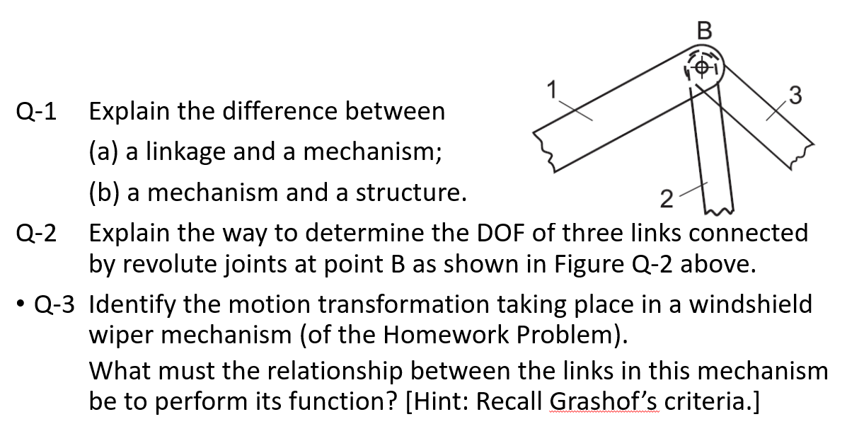 3 Q 1 Explain The Difference Between A A Linkage And A Mechanism B A Mechanism And A Structure 2 Q 2 Explain The W 1