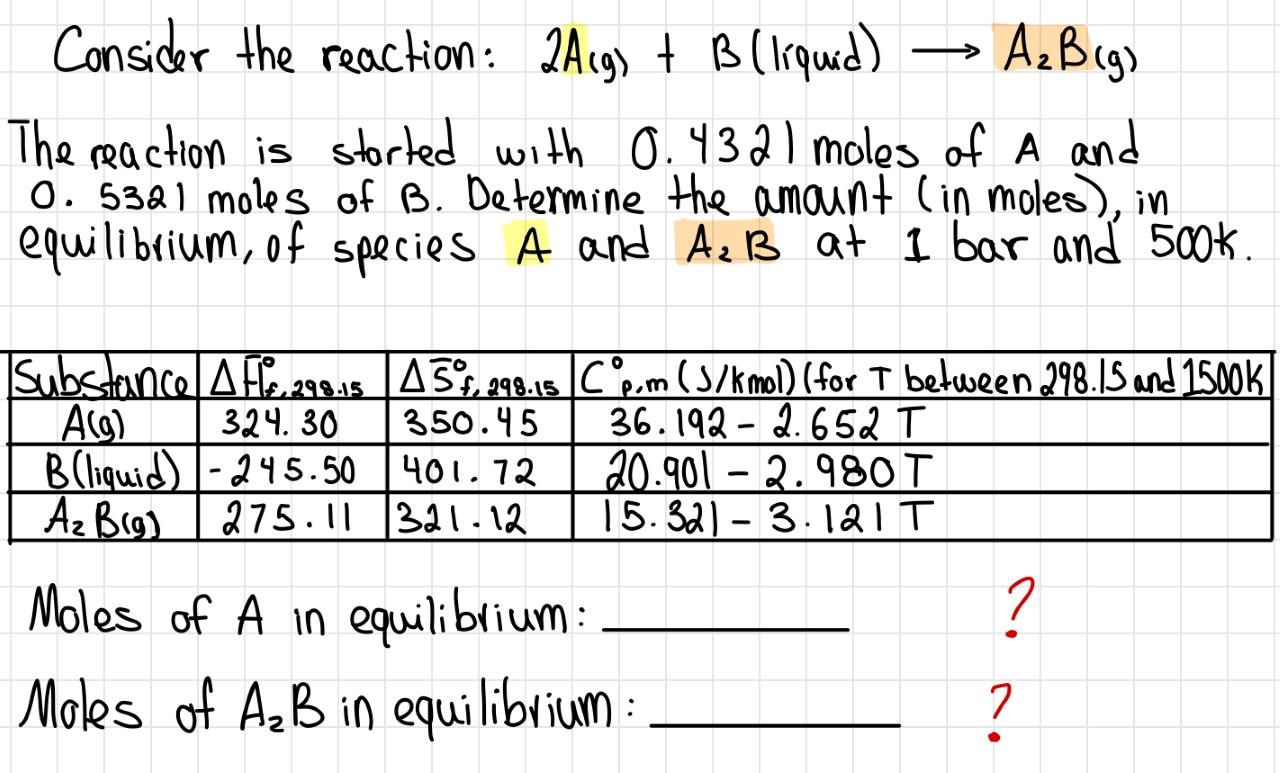 Consider The Reaction 2a G B Liquid A2b G The Reaction Is Started With 0 4321 Moles Of A And 0 5321 Moles Of B 1