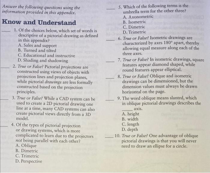 Answer The Following Questions Using The Information Provided In This Appendix Know And Understand 1 Of The Choices Be 1