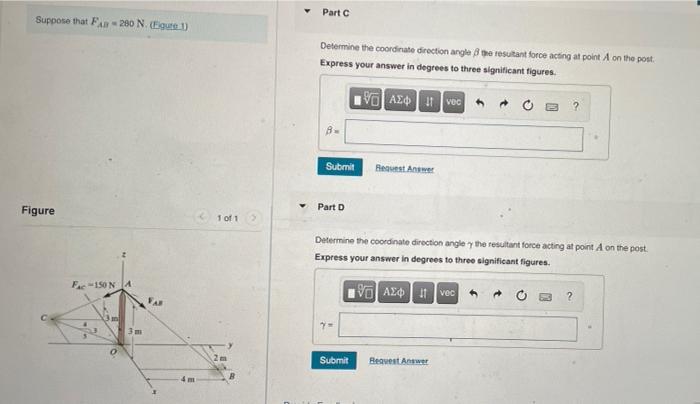 Suppose That Fb 280 N Egure 1 Figure Fac 150 N A 3 M 4 0 5 3m Far 1001 Part A Determine The Magnitude Of The Resultan 2