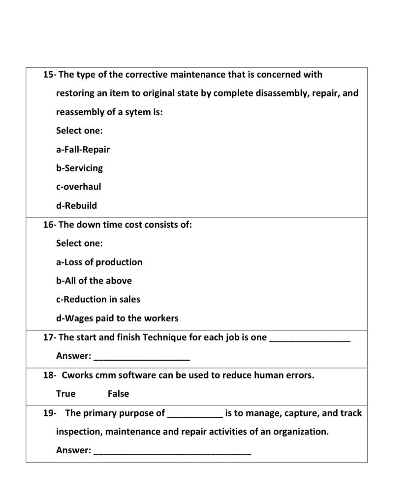 15 The Type Of The Corrective Maintenance That Is Concerned With Restoring An Item To Original State By Complete Disass 1