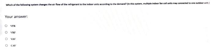 Which Of The Following System Changes The Air Flow Of The Refrigerant To The Indoor Units According To The Demand In T 1