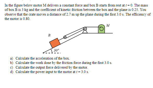 In The Figure Below Motor M Delivers A Constant Force And Box B Starts From Rest At T 0 The Mass Of Box B Is 3 Kg And 1