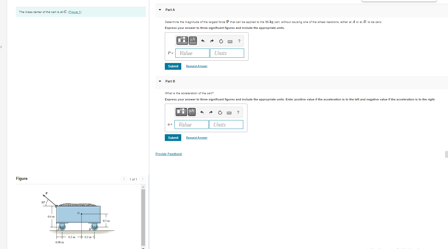 The Mass Center Of The Cart Is At G Figure 1 Figure 0 4 M 0 08 M 0 3 M 0 2 M 0 3 M 1 Of 1 Part A Determine The 1
