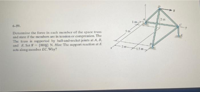 6 59 Determine The Force In Each Member Of The Space Truss And State If The Members Are In Tension Or Compression The 1