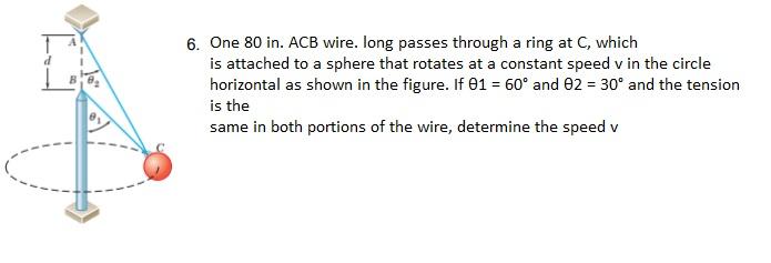 6 One 80 In Acb Wire Long Passes Through A Ring At C Which Is Attached To A Sphere That Rotates At A Constant Speed 1