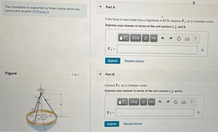 The Chandelier Is Supported By Three Chains Which Are Concurrent At Point O Figure 1 Figure 1 Of 1 120 130 68 Part A I 1