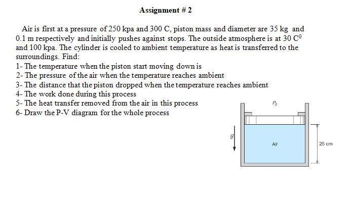 Assignment 2 Air Is First At A Pressure Of 250 Kpa And 300 C Piston Mass And Diameter Are 35 Kg And 0 1 M Respectively 1