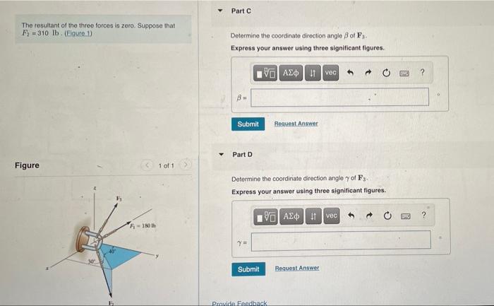 The Resultant Of The Three Forces Is Zero Suppose That F 310 Lb Figure 1 Figure 1 Of 1 F 18016 Determine The Magnitu 2