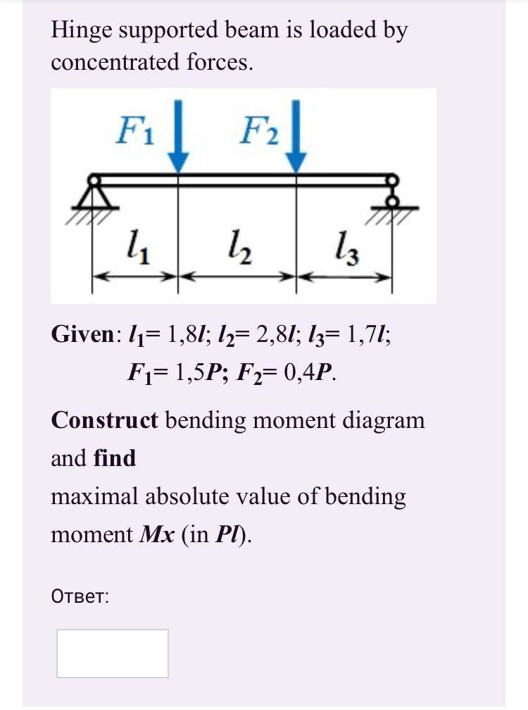 Hinge Supported Beam Is Loaded By Concentrated Forces F F 4 12 13 Given 1 1 81 12 2 81 13 1 71 F 1 5p F2 0 1