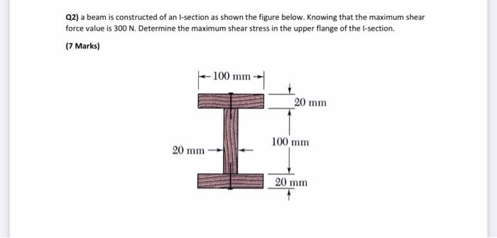Q2 A Beam Is Constructed Of An I Section As Shown The Figure Below Knowing That The Maximum Shear Force Value Is 300 N 1