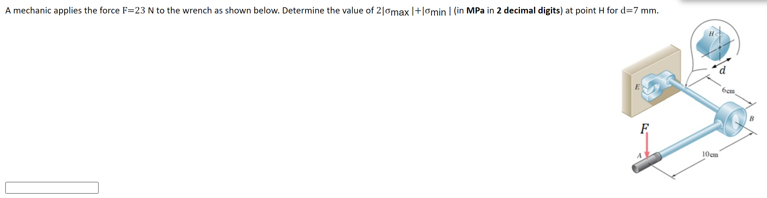 A Mechanic Applies The Force F 23 N To The Wrench As Shown Below Determine The Value Of 2 Omax Omin In Mpa In 2 D 1