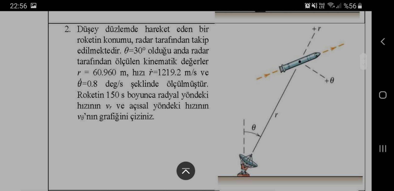 22 56 P 2 Dusey Duzlemde Hareket Eden Bir Roketin Konumu Radar Tarafindan Takip Edilmektedir 0 30 Oldugu Anda Radar 1