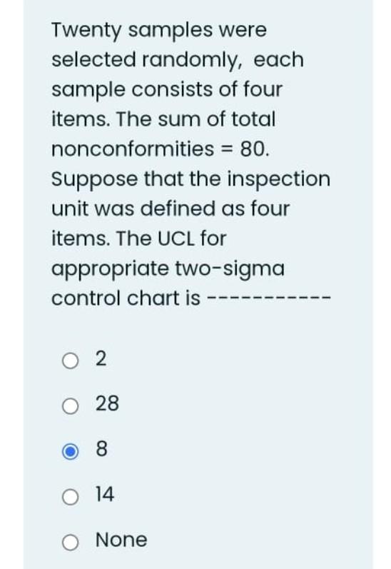 Twenty Samples Were Selected Randomly Each Sample Consists Of Four Items The Sum Of Total Nonconformities 80 Suppos 1