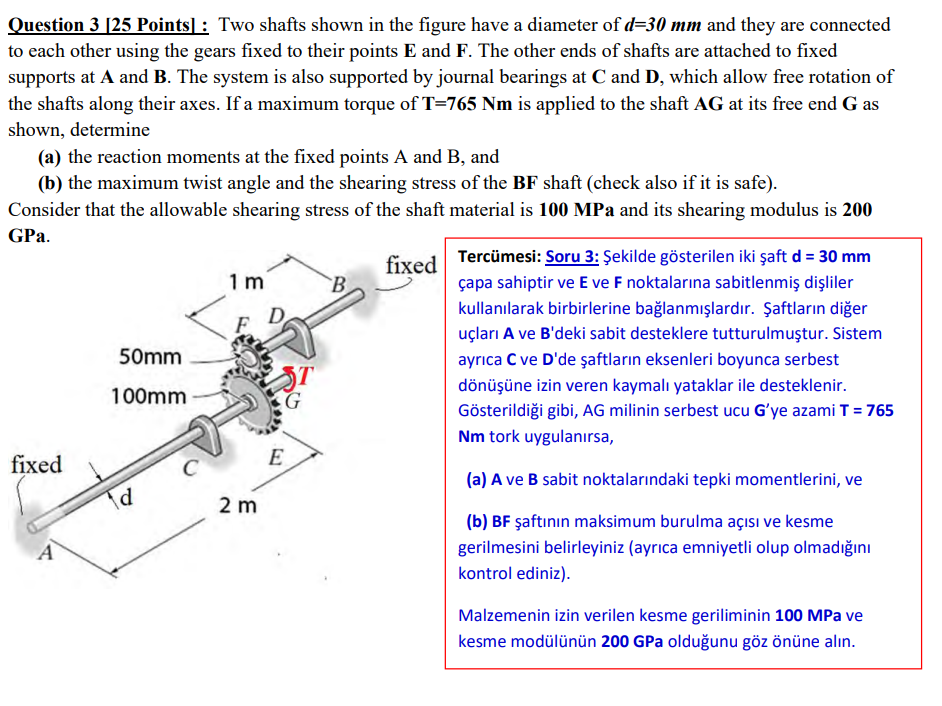 Question 3 25 Points Two Shafts Shown In The Figure Have A Diameter Of D 30 Mm And They Are Connected To Each Other U 1