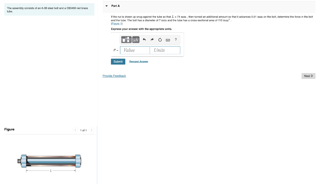 The Assembly Consists Of An A 36 Steel Bolt And A C83400 Red Brass Tube Figure 1 Of 1 Juju Part A If The Nut Is Drawn U 1