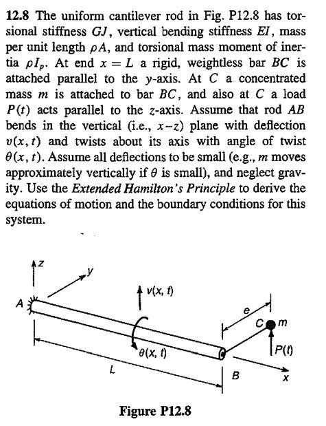 12 8 The Uniform Cantilever Rod In Fig P12 8 Has Tor Sional Stiffness Gj Vertical Bending Stiffness Ei Mass Per Unit 1