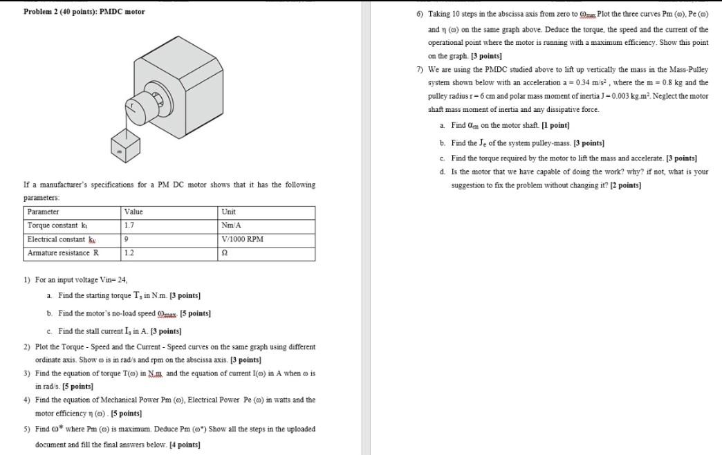 Problem 2 40 Points Pmdc Motor If A Manufacturer S Specifications For A Pm Dc Motor Shows That It Has The Following P 1