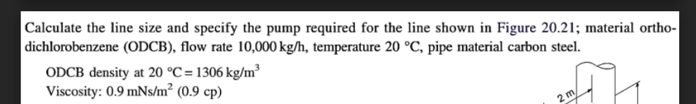 Calculate The Line Size And Specify The Pump Required For The Line Shown In Figure 20 21 Material Ortho Dichlorobenzen 1