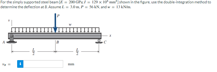 For The Simply Supported Steel Beam E 200 Gpa I 129 X 106 Mm Shown In The Figure Use The Double Integration Met 1
