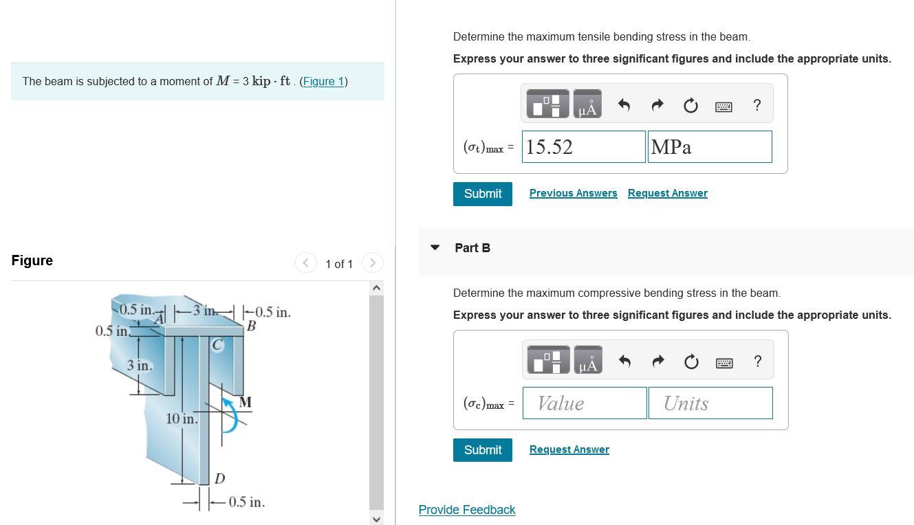 The Beam Is Subjected To A Moment Of M 3 Kip Ft Figure 1 Figure 1 Of 1 0 5 In 3 In 3 In 0 5 In 10 In 0 5 In 0 1