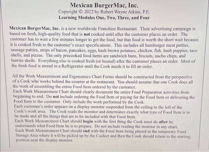 Mexican Burgermac Inc Copyright 2022 By Robert Wayne Atkins P E Learning Modules One Two Three And Four Mexican 1