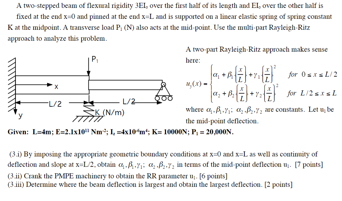 A Two Stepped Beam Of Flexural Rigidity 3ei Over The First Half Of Its Length And Ei Over The Other Half Is Fixed At T 1