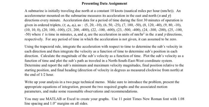 Presenting Data Assignment A Submarine Is Initially Traveling Due North At A Constant 10 Knots Nautical Miles Per Hour 1