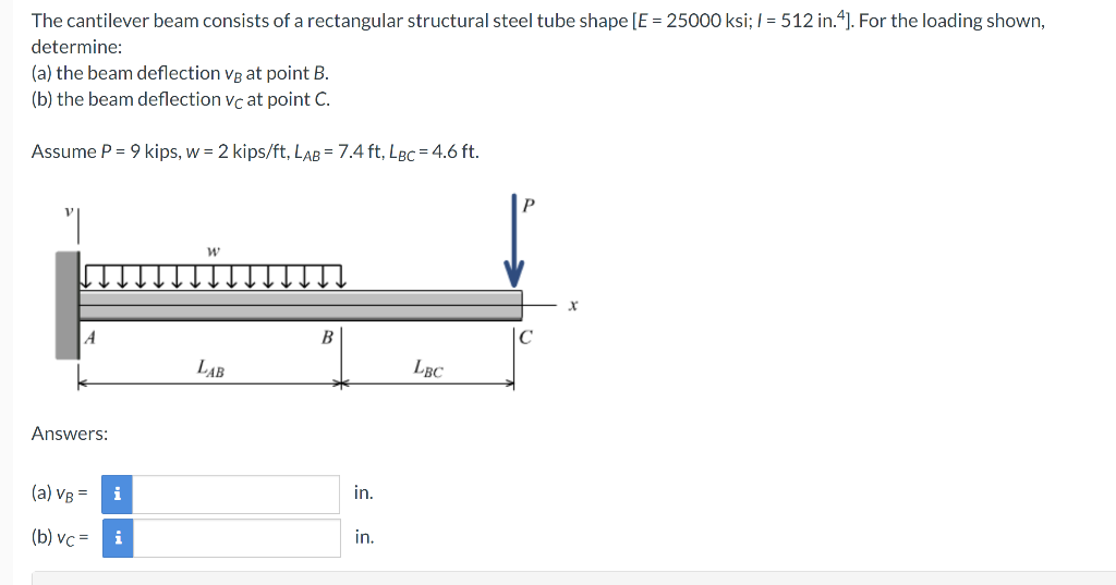 The Cantilever Beam Consists Of A Rectangular Structural Steel Tube Shape E 25000 Ksi 512 In 4 For The Loading 1