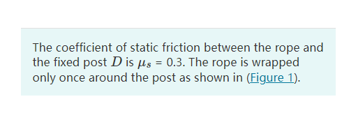 The Coefficient Of Static Friction Between The Rope And The Fixed Post D Is Us 0 3 The Rope Is Wrapped Only Once Arou 1