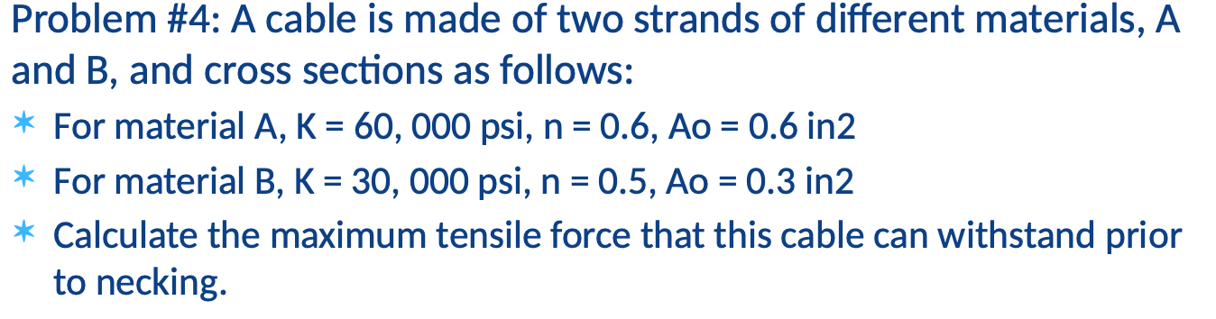 Problem 4 A Cable Is Made Of Two Strands Of Different Materials A And B And Cross Sections As Follows For Materia 1