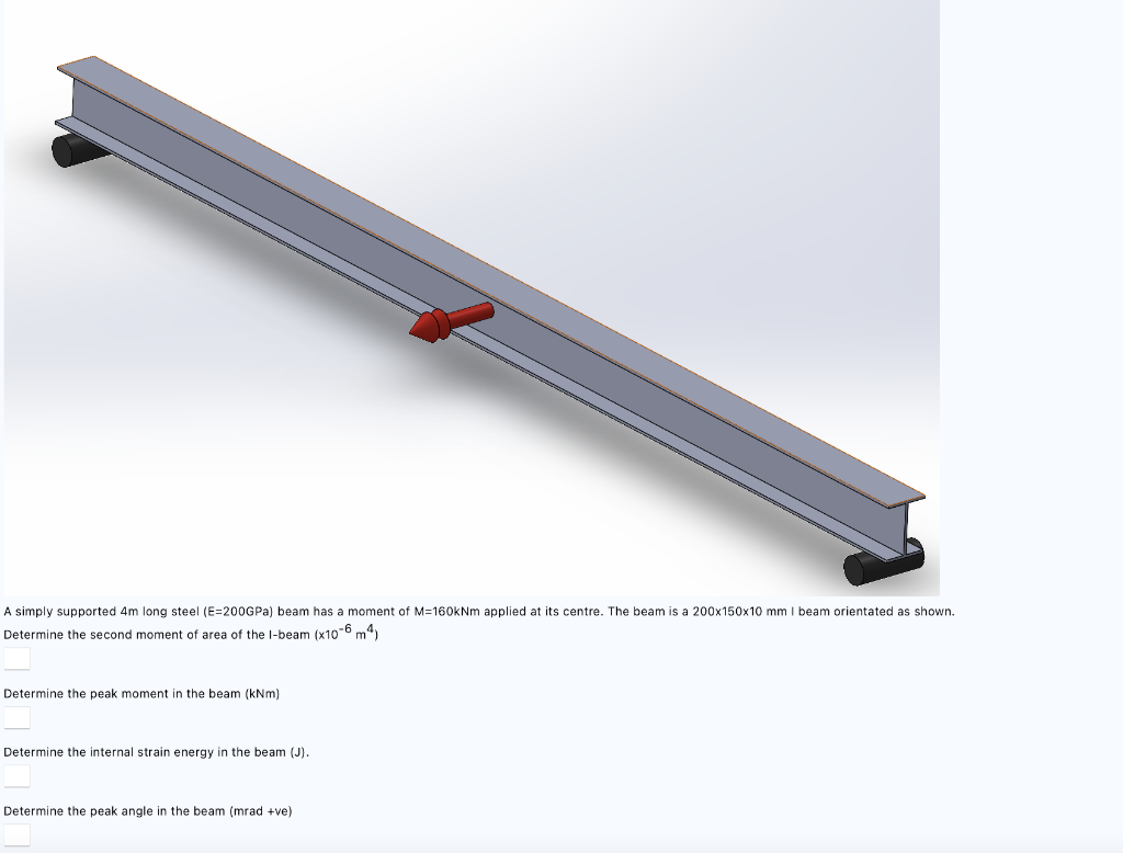 A Simply Supported 4m Long Steel E 200gpa Beam Has A Moment Of M 160knm Applied At Its Centre The Beam Is A 200x150x1 1