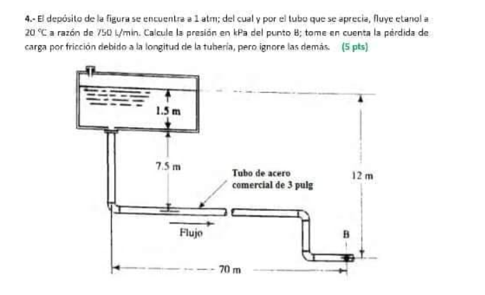 4 El Deposito De La Figura Se Encuentra A 1 Atm Del Cual Y Por El Tubo Que Se Aprecia Fluye Etanol A 20 C A Razon D 1
