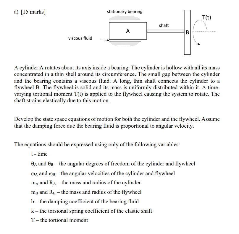 A 15 Marks Stationary Bearing T T Shaft A B Viscous Fluid A Cylinder A Rotates About Its Axis Inside A Bearing The 1