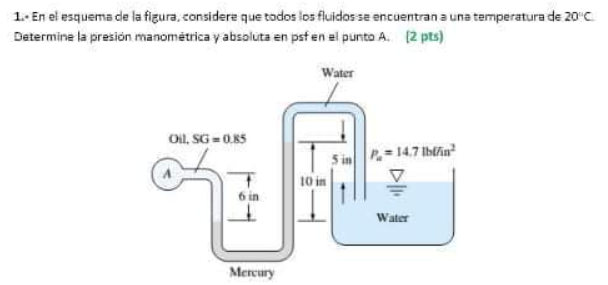 1 En El Esquema De La Figura Considere Que Todos Los Fluidos Se Encuentran A Una Temperatura De 20oc Determine La Pr 1