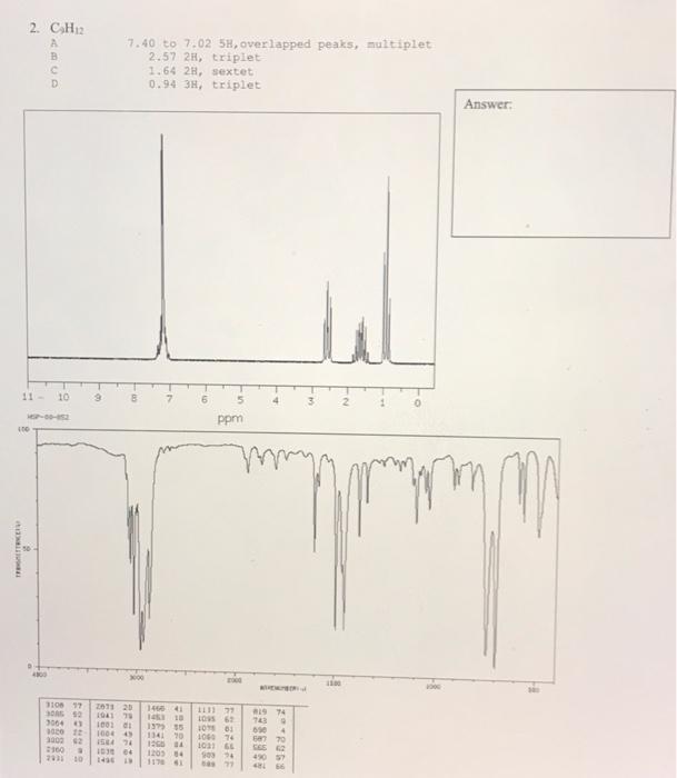 2 Ch2 A B C D 7 40 To 7 02 5h Overlapped Peaks Multiplet 2 57 2h Triplet 1 64 2h Sextet 0 94 3h Triplet Answer 10 1