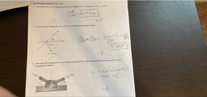 Short Answer Problems 5 Pach 1 Determine The Mass In Slugs Of An Object That Weighs 135 N Conversion 1440 1354 30 35 1
