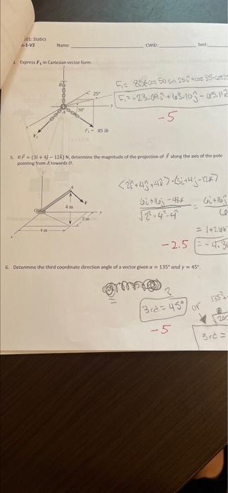 01 Statics 1 12 Name Cwid Sect 4 Express F In Cartesian Vector Form 5 856s 50 S 250 Cos 35 25 F 23 092 63 103 65 1 1