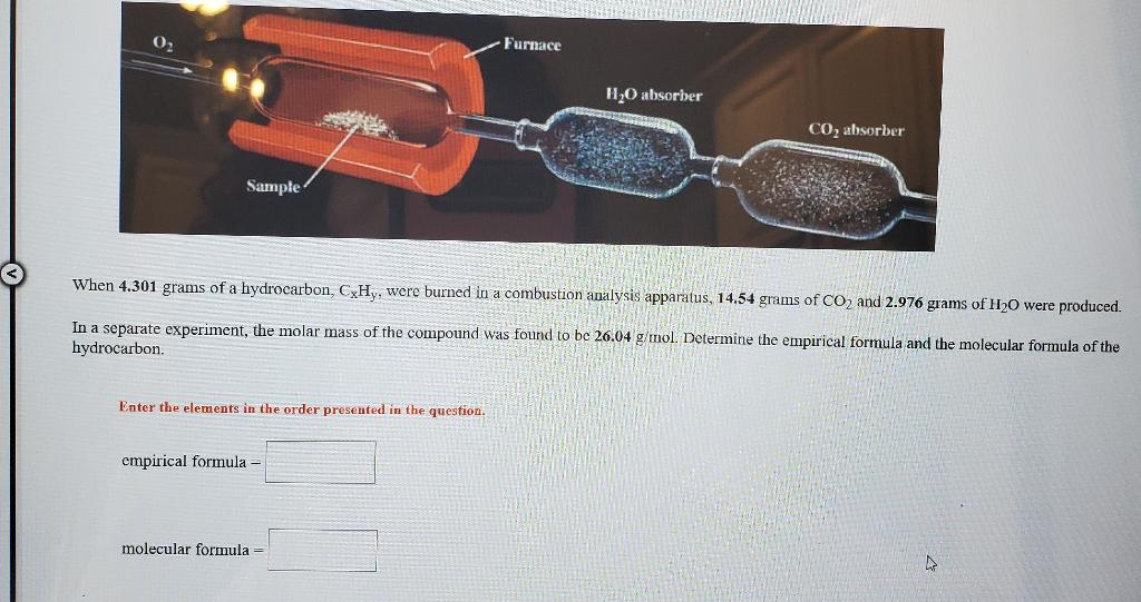 0 Furnace H20 Absorber Co Absorber Sample When 4 301 Grams Of A Hydrocarbon Cxhy Were Burned In A Combustion Analysis 1