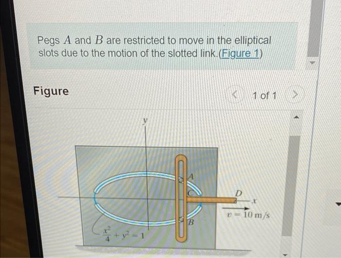 Pegs A And B Are Restricted To Move In The Elliptical Slots Due To The Motion Of The Slotted Link Figure 1 Figure 1 O 1