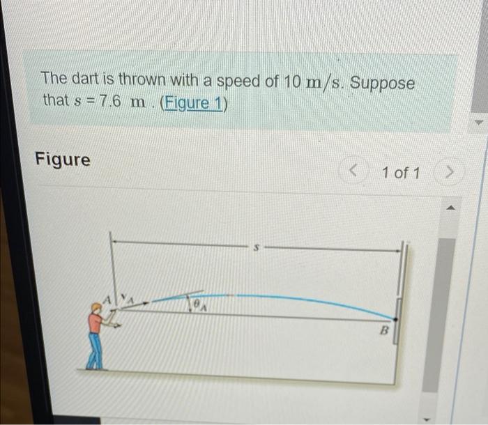 The Dart Is Thrown With A Speed Of 10 M S Suppose That S 7 6 M Figure 1 Figure 1 Of 1 B Part A Determine The Long 1