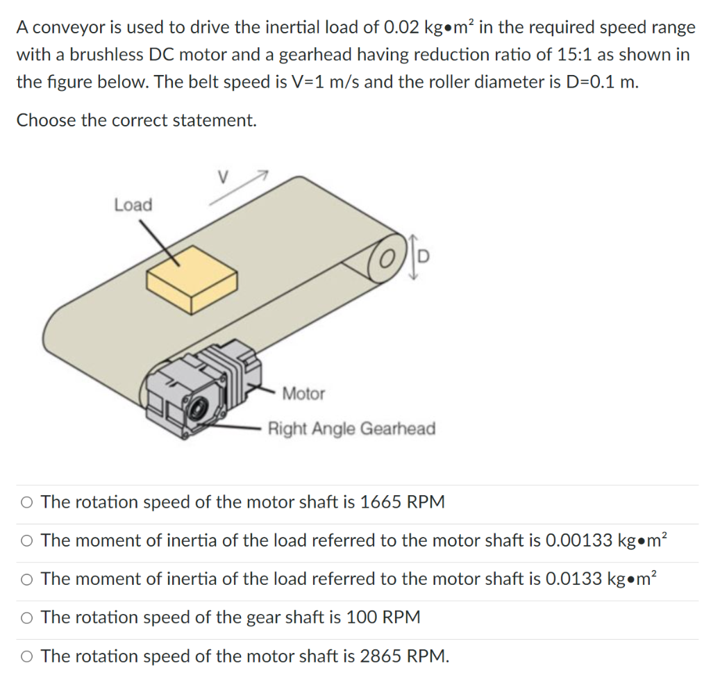 A Conveyor Is Used To Drive The Inertial Load Of 0 02 Kg M In The Required Speed Range With A Brushless Dc Motor And A 1