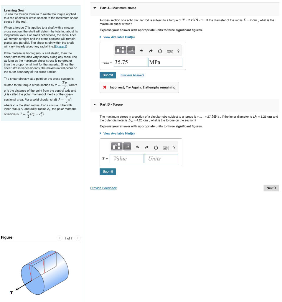 Learning Goal To Use The Torsion Formula To Relate The Torque Applied To A Rod Of Circular Cross Section To The Maximum 1