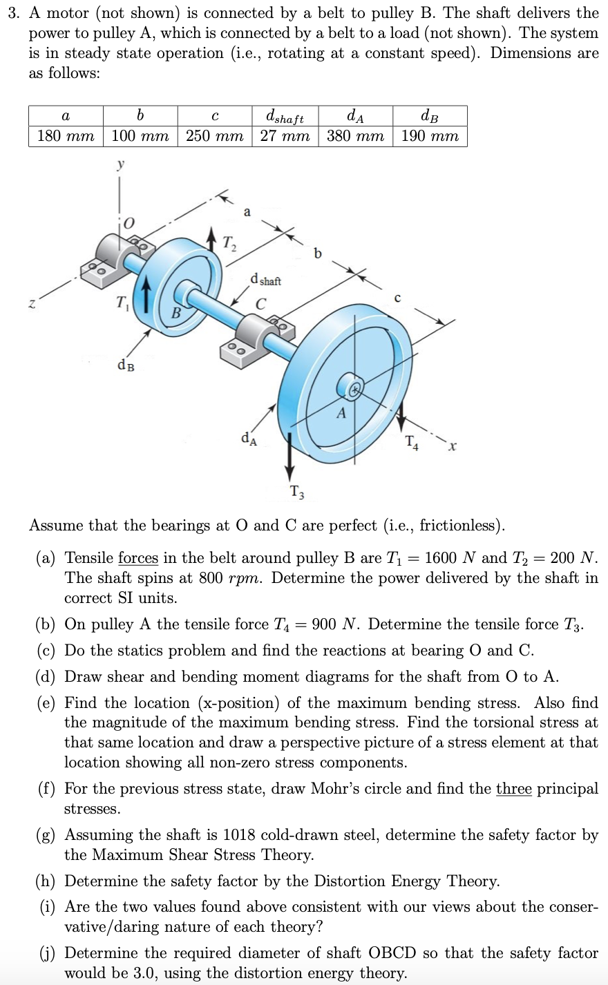 3 A Motor Not Shown Is Connected By A Belt To Pulley B The Shaft Delivers The Power To Pulley A Which Is Connected 1