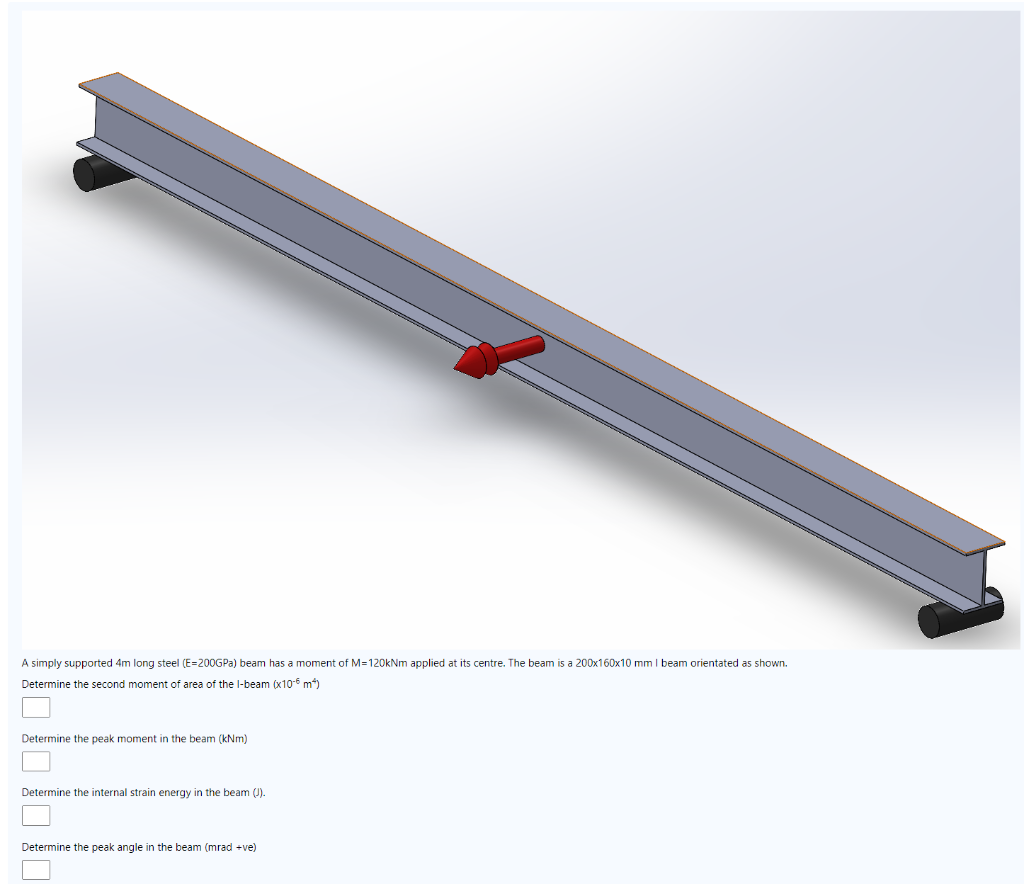 A Simply Supported 4m Long Steel E 200gpa Beam Has A Moment Of M 120knm Applied At Its Centre The Beam Is A 200x160x1 1