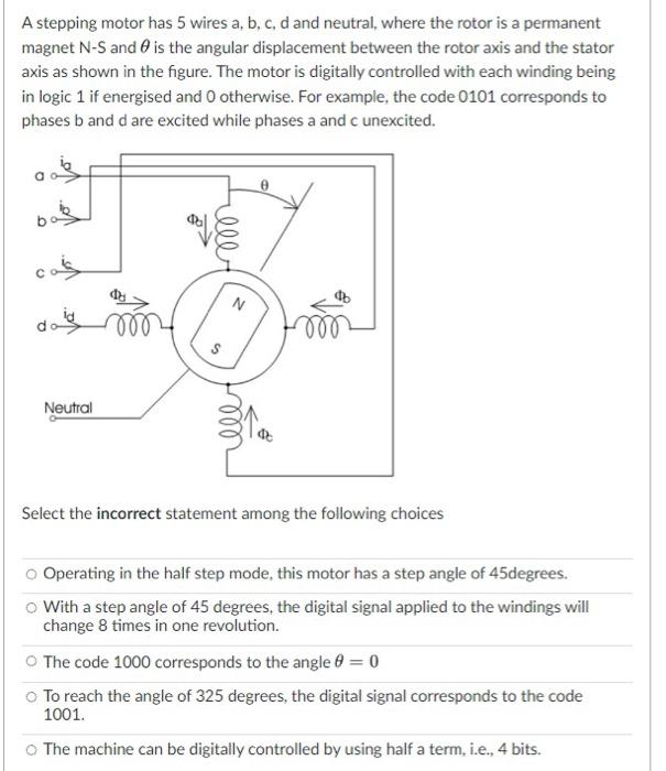 A Stepping Motor Has 5 Wires A B C D And Neutral Where The Rotor Is A Permanent Magnet N S And Is The Angular Displa 1
