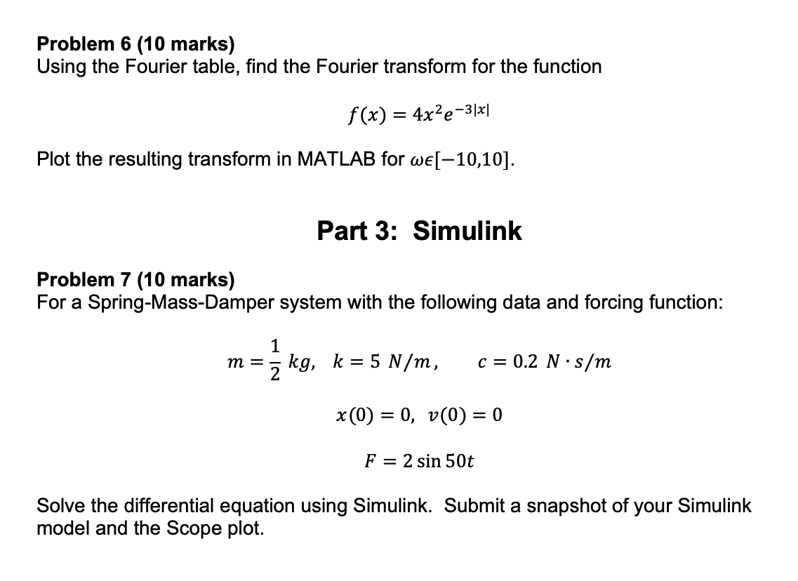 Problem 6 10 Marks Using The Fourier Table Find The Fourier Transform For The Function F X 4x E 3 X Plot The Resu 1